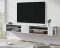 79 inch Floating TV Stand Wall Mounted Wood TV Cabinet Media Console Grey White Q228371