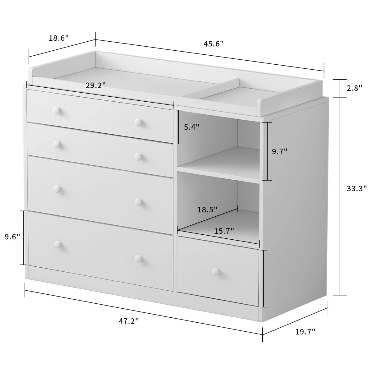 White 5 Drawer Baby Changing Table Dresser F531108