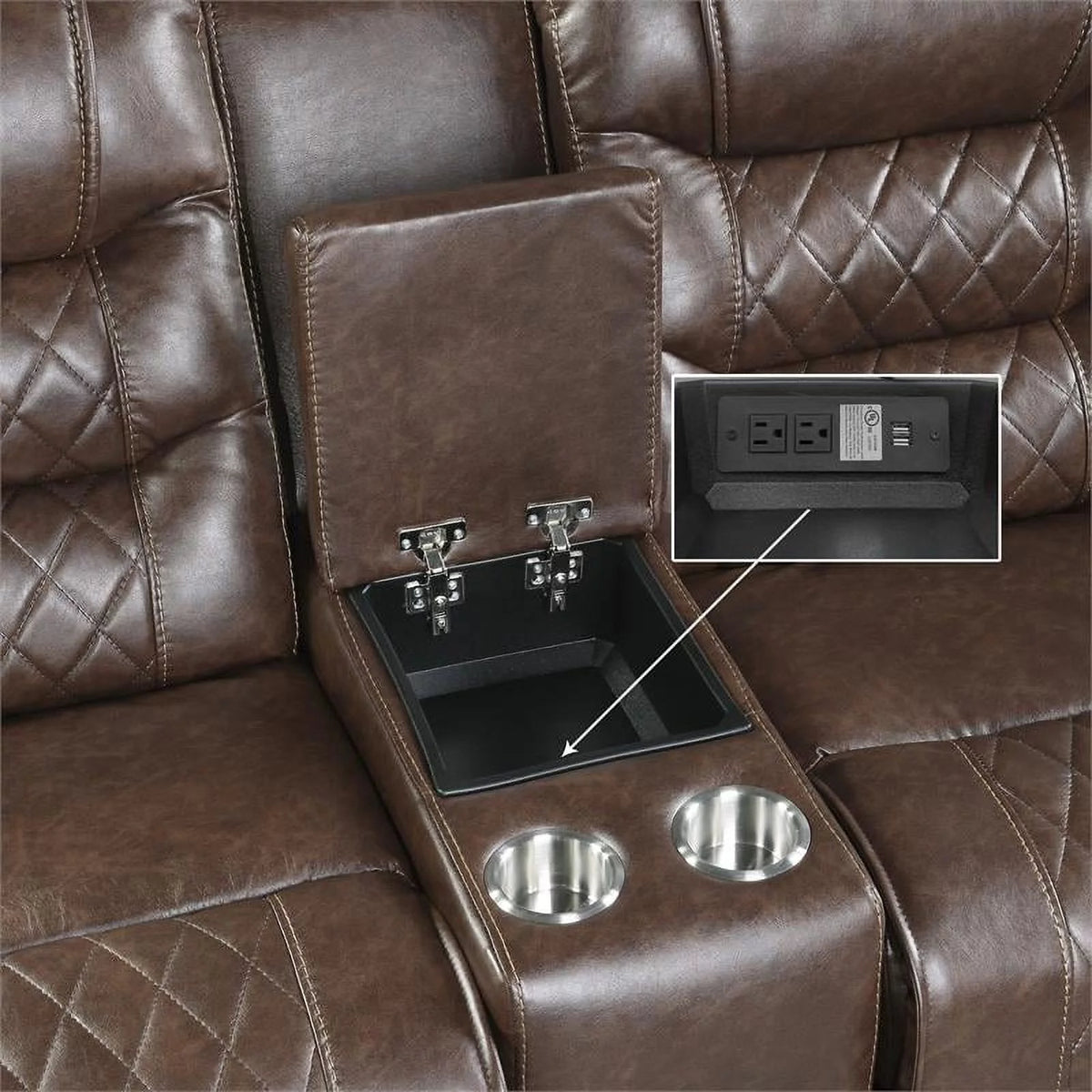 Brown Double Glider Reclining Loveseat with Center Console D6129
