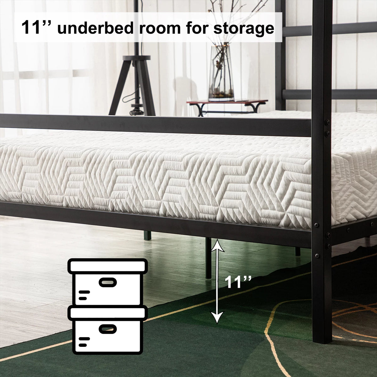 Black Queen Canopy Bed Frame with Headboard I495481