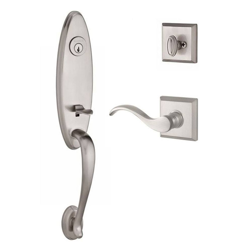 Satin Nickel Handleset with Right Handed Curve Lever and Square Rose S817958