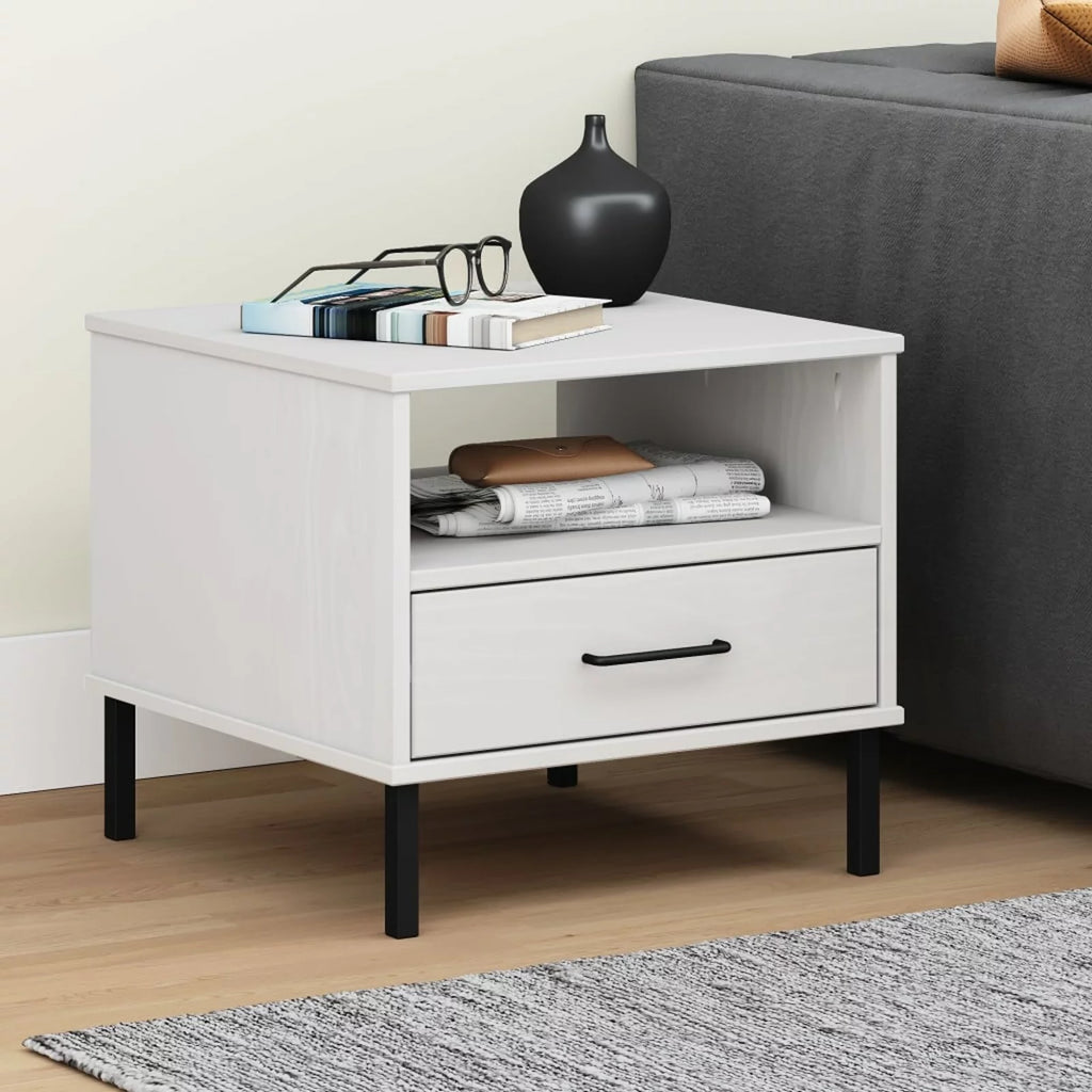 White Bedside Table with Metal Legs K214