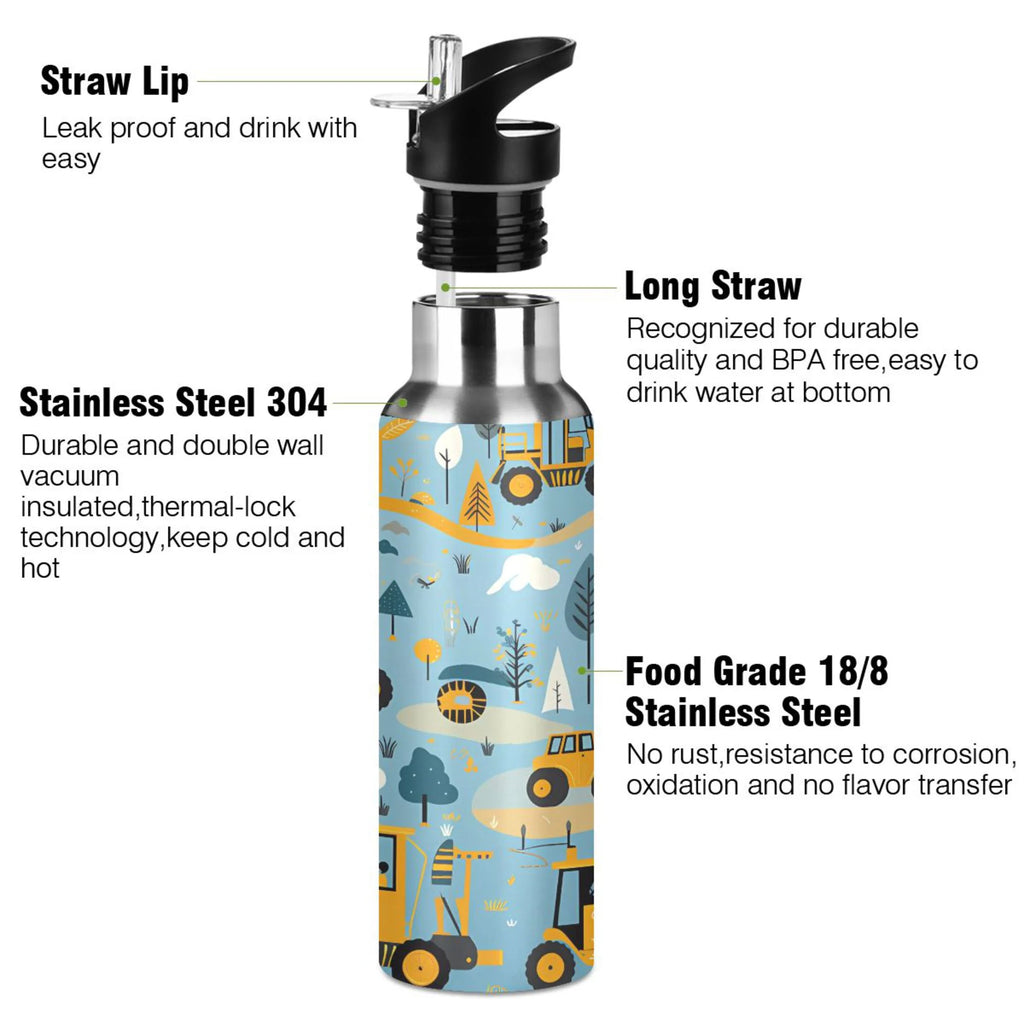 Blue Stainless Steel Insulated Water Bottle with Straw Lid Q5093