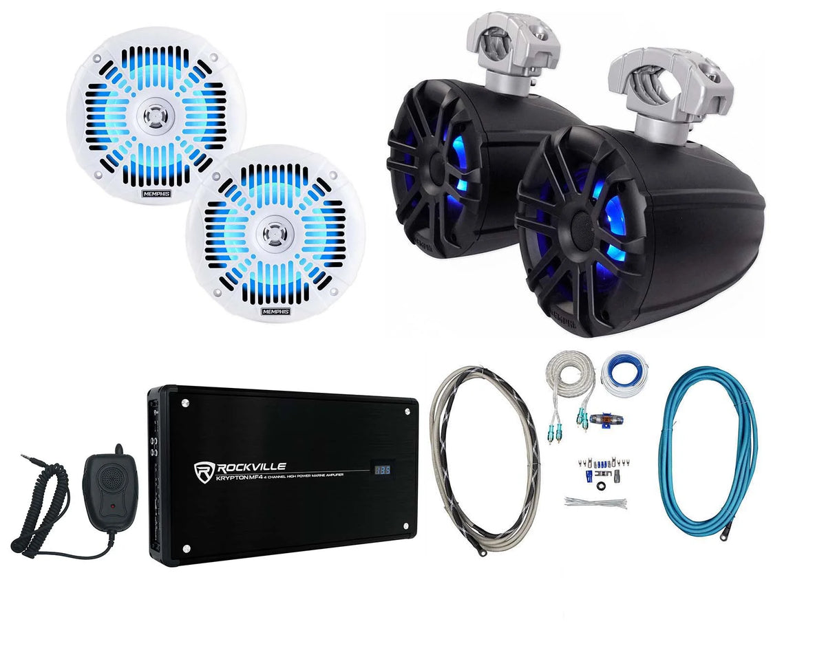 6.5" White LED Wakeboard Tower Speakers with Amplifier and Wires D25340