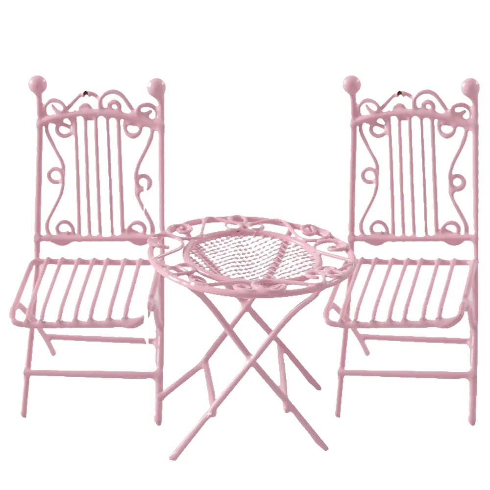 Miniature Metal Pink Table Chair for Dolls House Furniture B754985