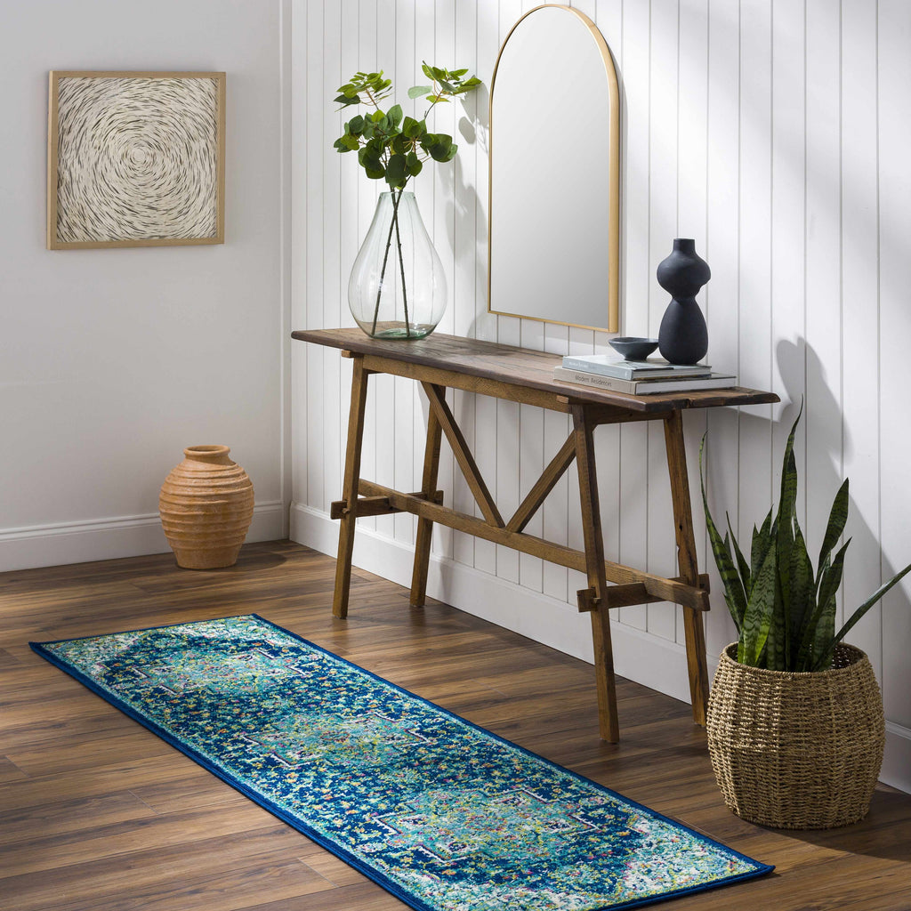 Teal Green Navy Blue Aqua Area Rug 5'3" x 7'9" L46675