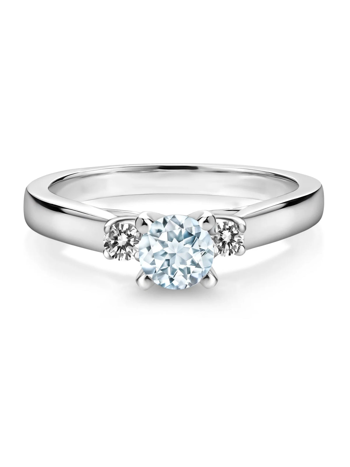 925 Sterling Silver Sky Blue Aquamarine and White Diamond 3-Stone Engagement Ring S1967