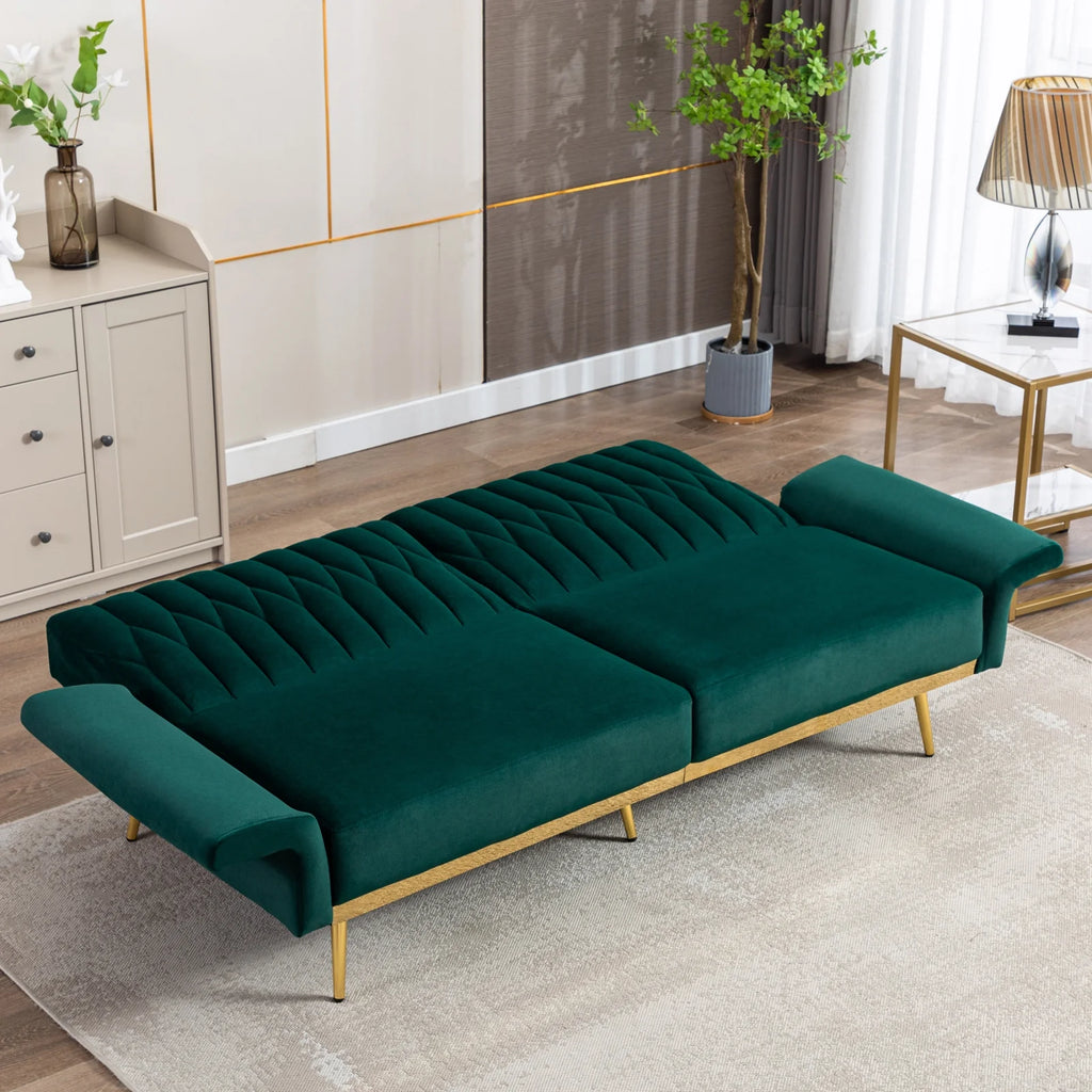 Green Velvet Convertible Futon Sofa Bed A819989