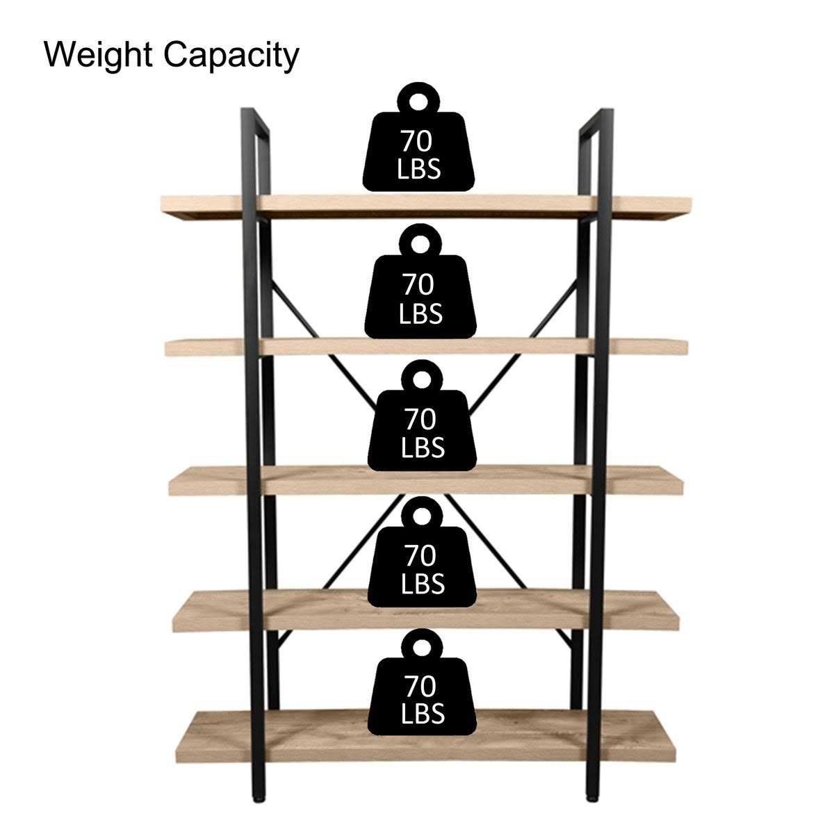 5-Tier Rustic Storage Bookshelf V8668