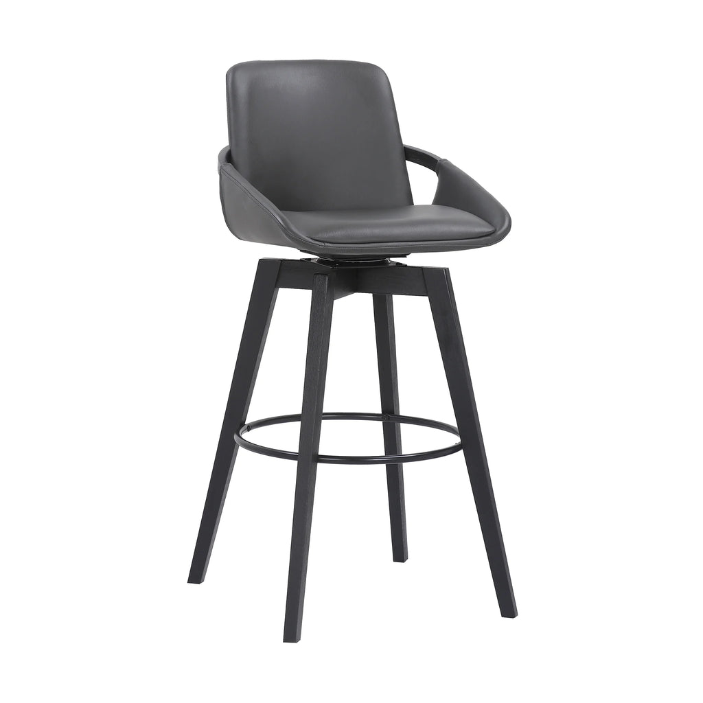 Gray Faux Leather and Black Wood Swivel Bar Stool Z973