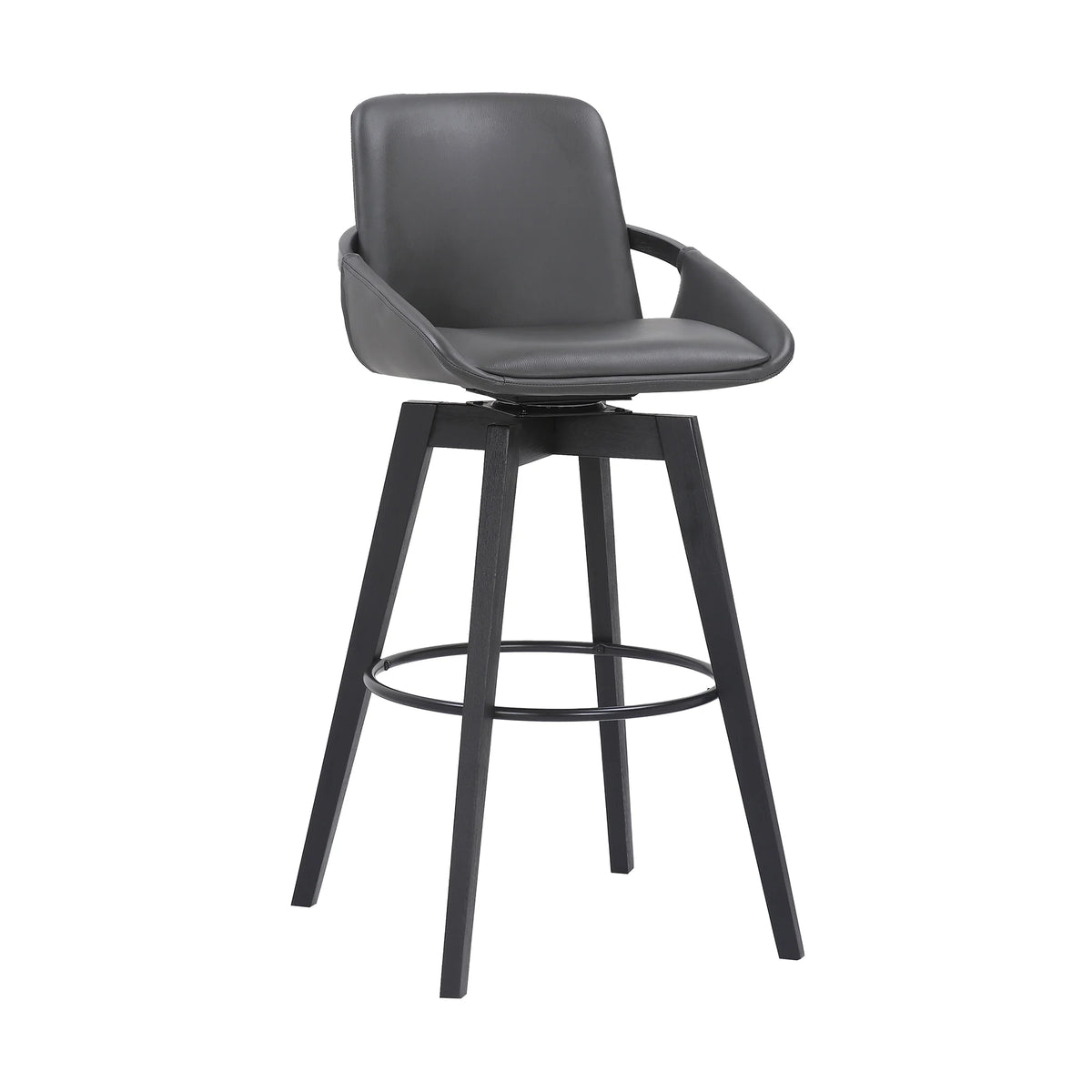 Gray Faux Leather and Black Wood Swivel Bar Stool Z973
