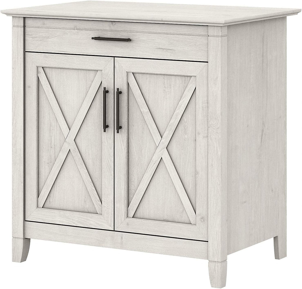 Linen White Oak Secretary Desk with Keyboard Tray and Storage Cabinet C599