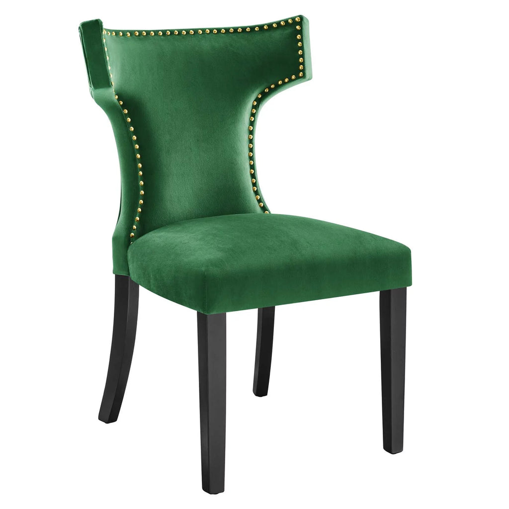 Velvet Dining Side Chairs Emerald Green Black Set of 2 C404