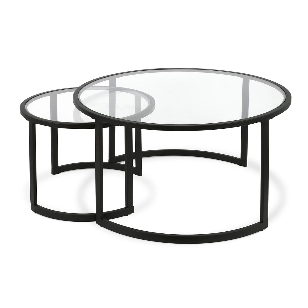 Black Glass Round Nested Coffee Table Set of 2 K742