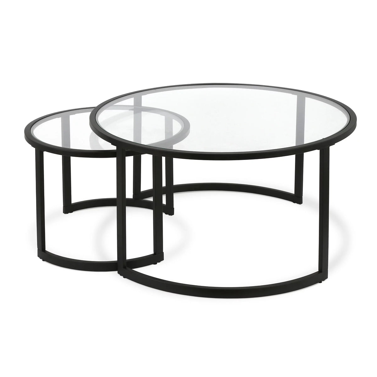 Black Glass Round Nested Coffee Table Set of 2 K742