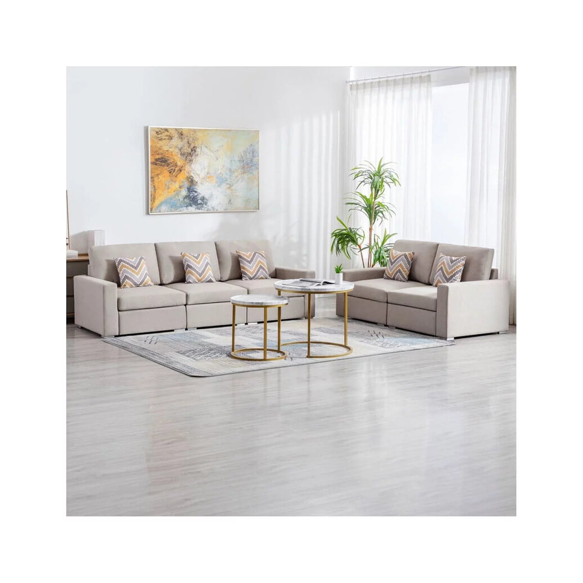 Beige Linen Fabric Sofa and Loveseat Living Room Set A84917