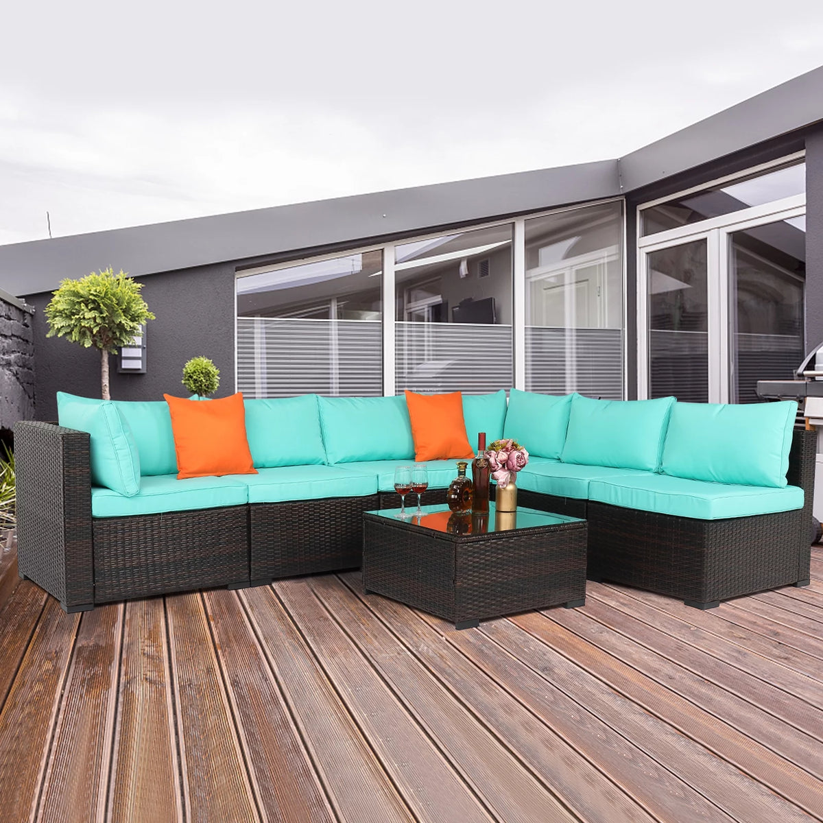 7 Pieces Wicker PE Rattan Sectional Sofa R5264
