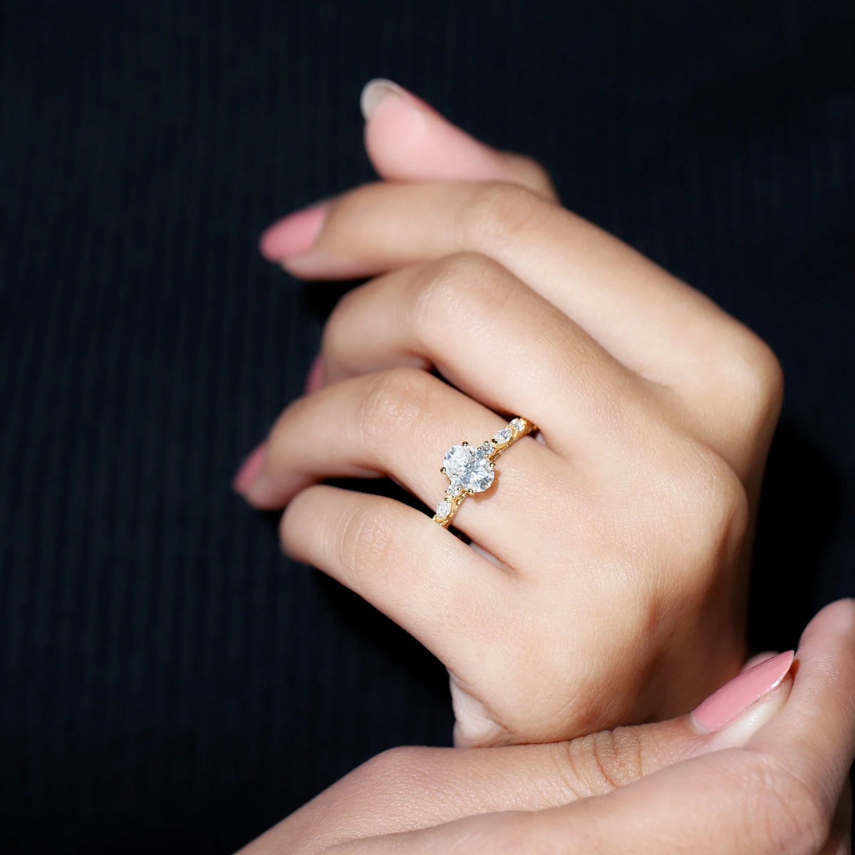 14K Yellow Gold Oval Moissanite Engagement Ring with Side Stones H59897