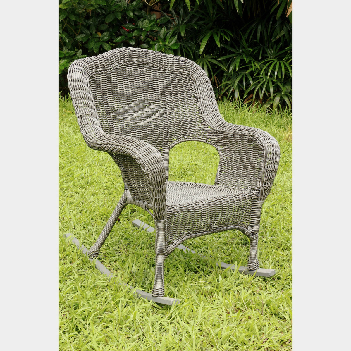 Weathered Grey Resin Wicker Porch Rocker Z255703
