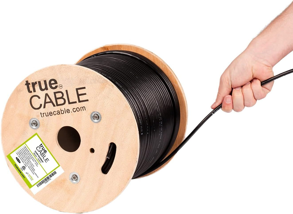 Cat6 Outdoor Bulk Ethernet Cable, 500ft, Black, 23AWG Solid Bare Copper P1272