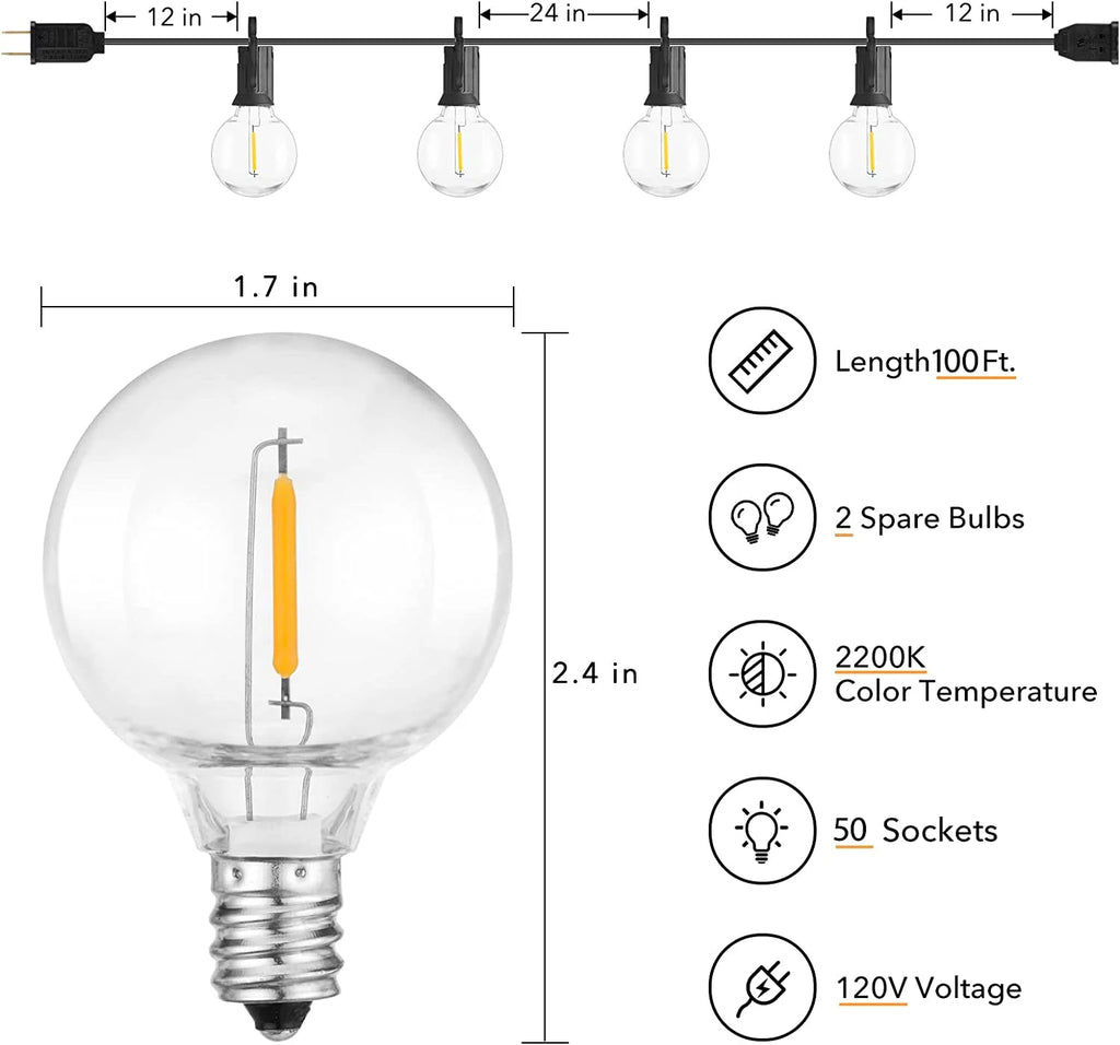 Outdoor String Lights with 50 LED Bulbs R9408