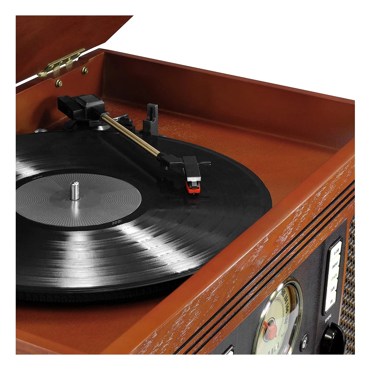Mahogany Bluetooth Turntable with Built-in Stereo Speakers O208