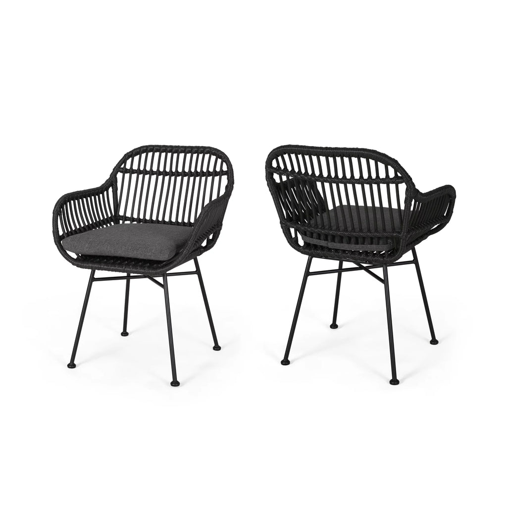 Woven Faux Rattan Chairs with Cushions Set of 2 B195