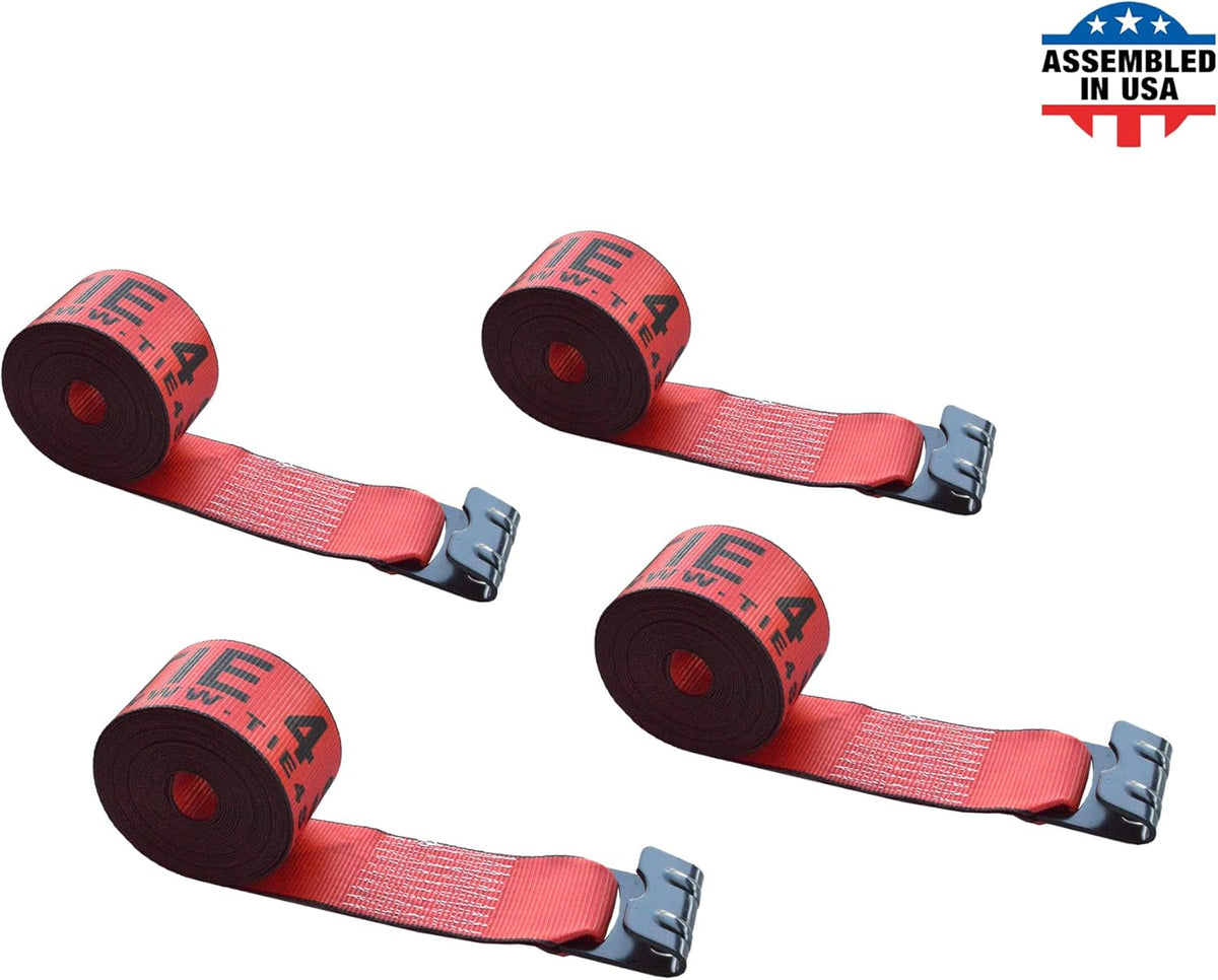 4 - Pack Yellow Heavy Duty Tie-Down Winch Strap with Flat Hooks W998693