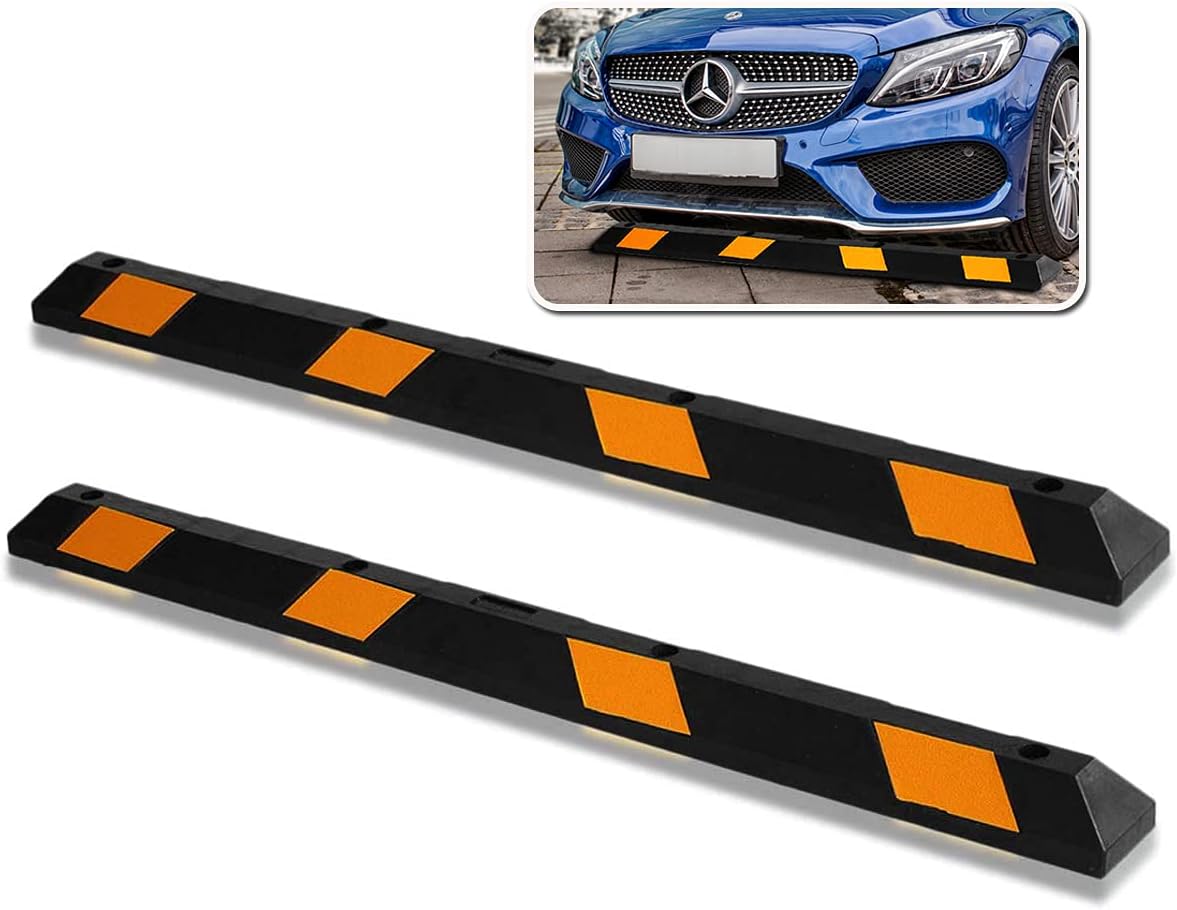 2 Pc Heavy Duty Rubber Parking Curb with Yellow Reflective Tape I7447
