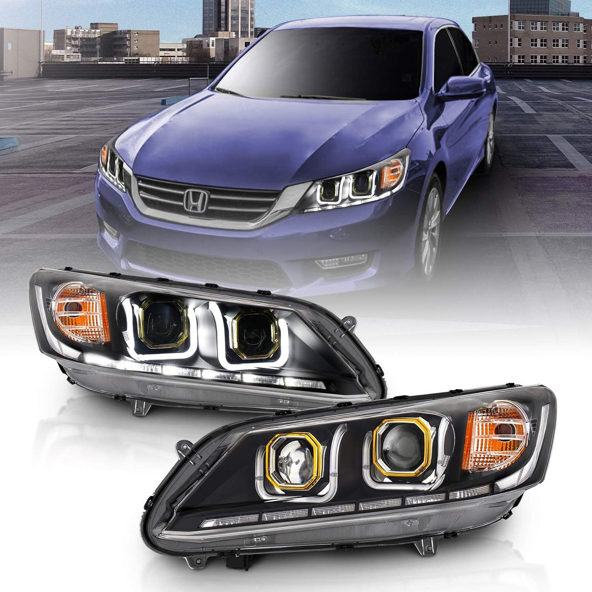 Black Projector Replacement Headlights LED Bar Set for Honda Accord C1243