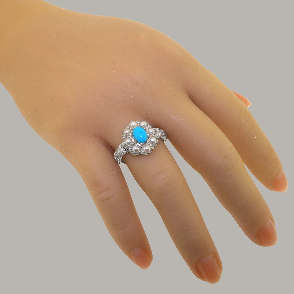 Sterling Silver Turquoise Cultured Pearl Ring C846980