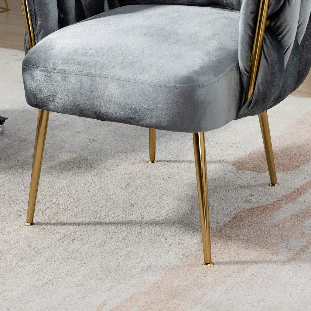 Gray Velvet Upholstered Accent Chair with Gold Metal Leg and Throw Pillow O4904