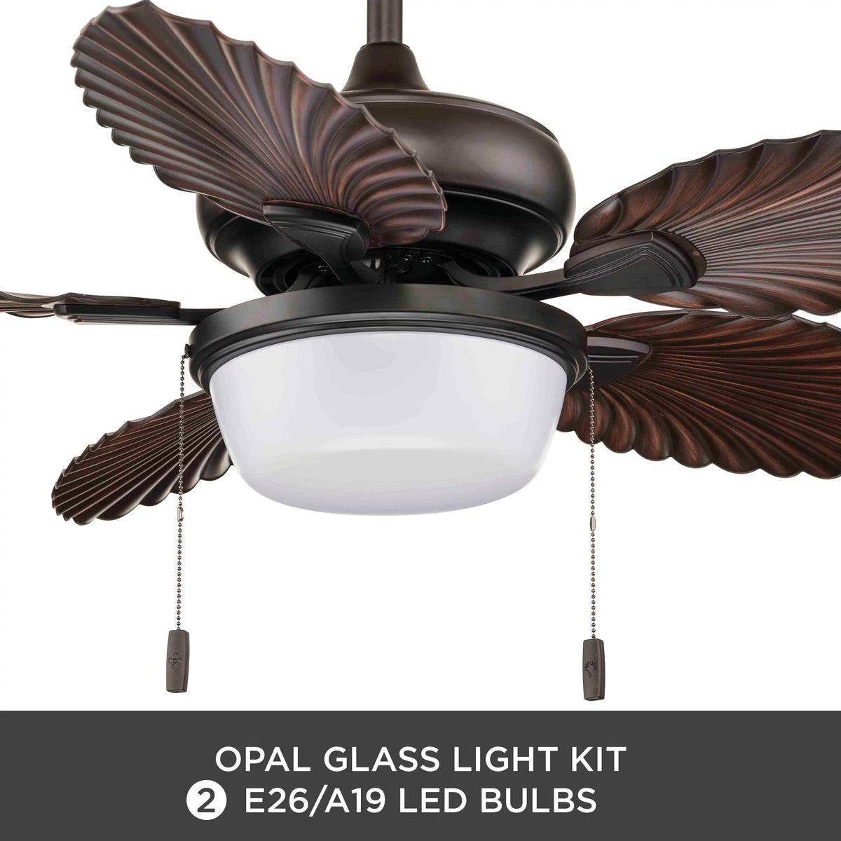 52" Bronze Ceiling Fan with 5 Palm Leaf Blades M7566