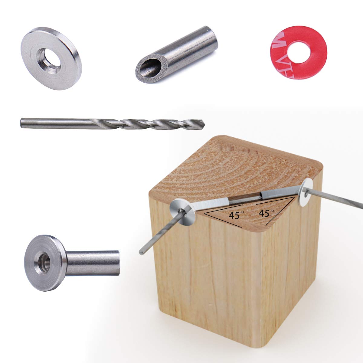 20Pack Cable Railing Kit Angled Protective Grommet for 90 Degree Corner 45 Degree L Shape Protector Sleeve for 1/8 Wire Rope Wood Posts T316 Stainless Steel Pack of 2 B746