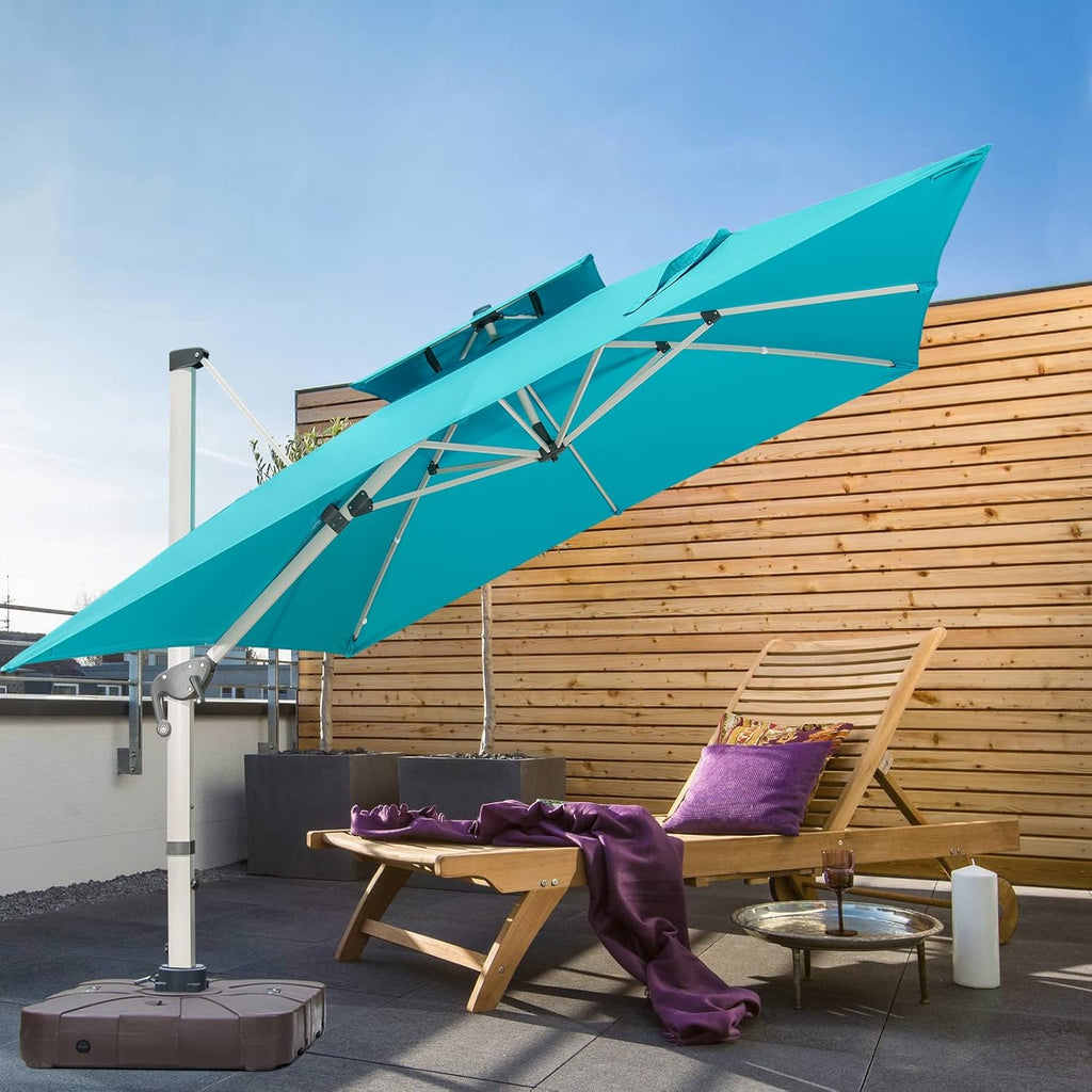 Khaki 10 x 10 FT Square Cantilever Umbrella with Cross Base and Cover I394