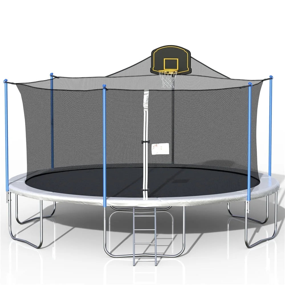 14FT Blue Trampoline with Basketball Hoop and Enclosure Net R675